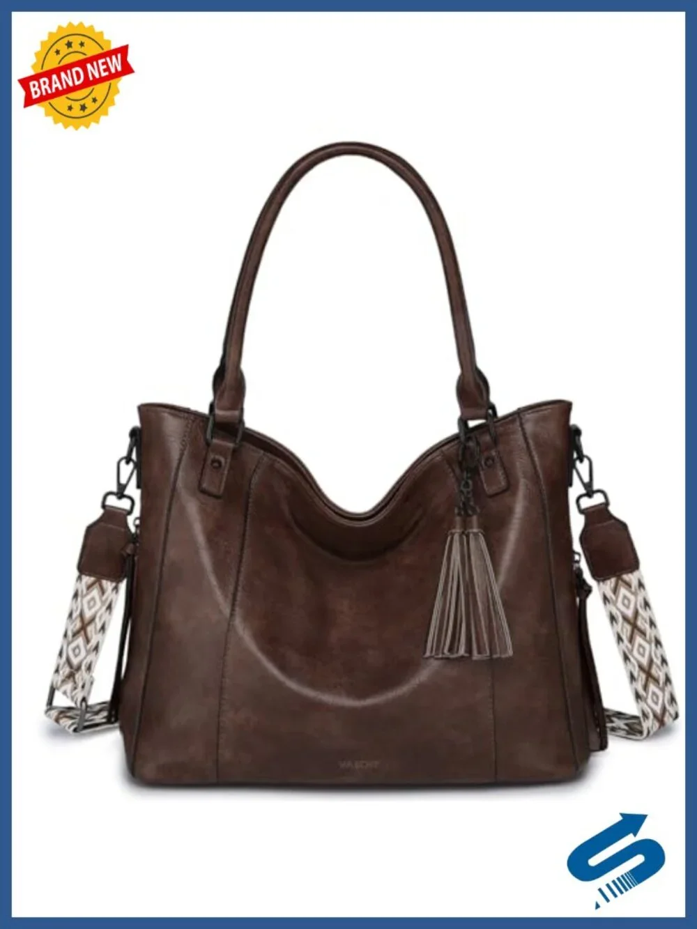 Faux Leather Hobo Bag with Zipper Guitar Strap - Roomy Tote Purse